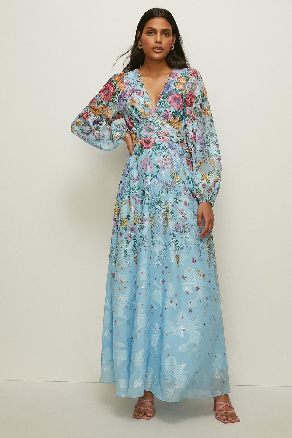 Dresses | Floating Floral Balloon Sleeve Maxi Dress | Oasis