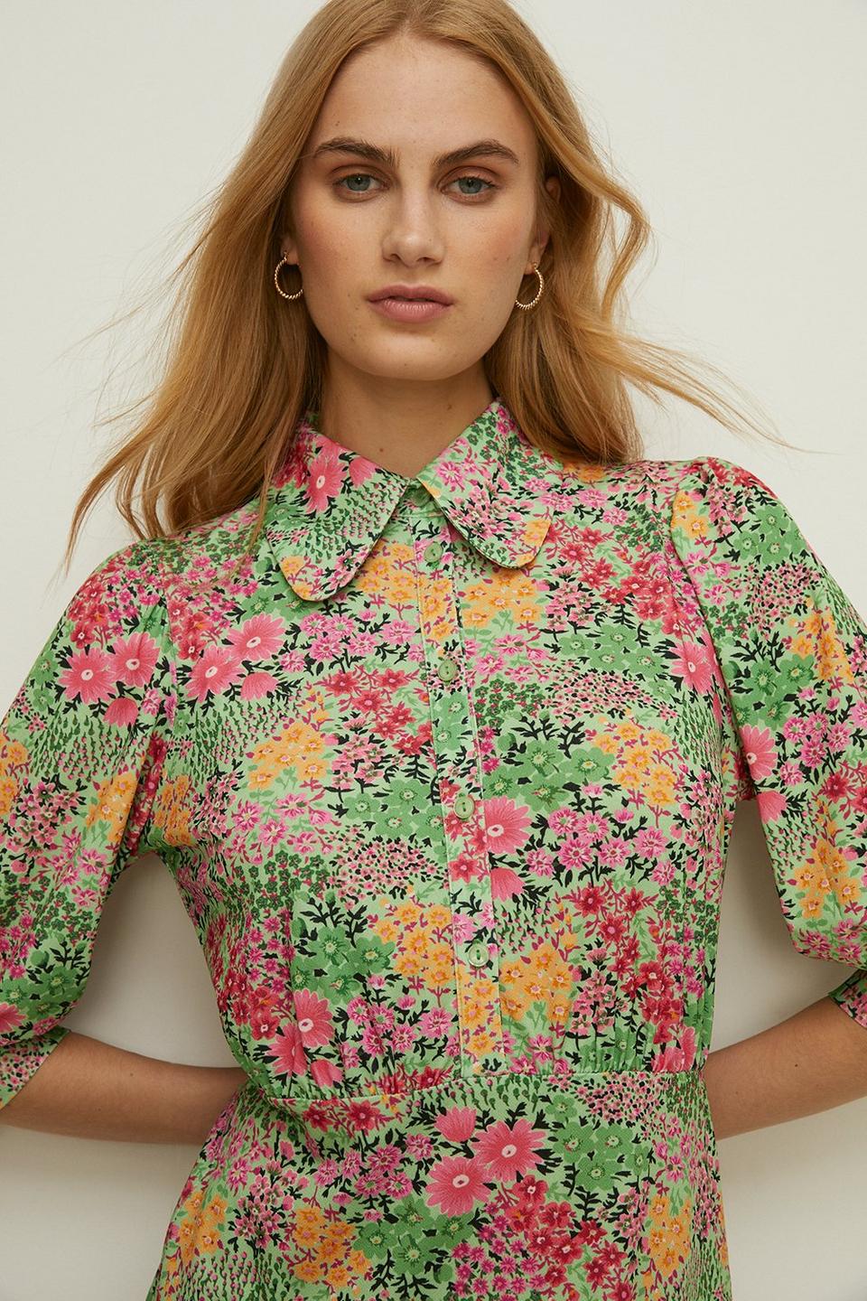 Dresses | Jersey Crepe Floral Shirt Dress | Oasis