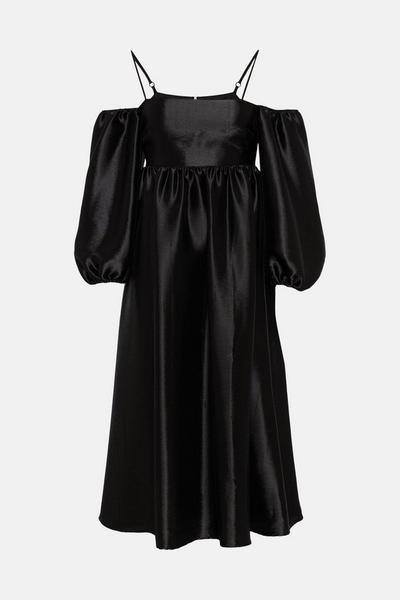 Oasis black Rachel Stevens Cold Shoulder Satin Dress
