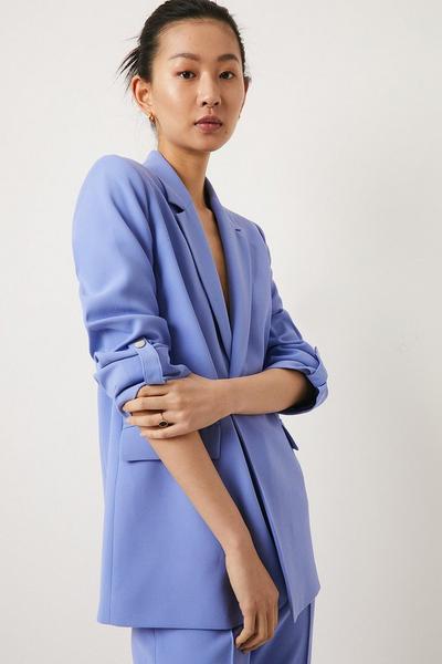 Oasis blue Petite Roll Sleeve Tab Detail Tailored Blazer