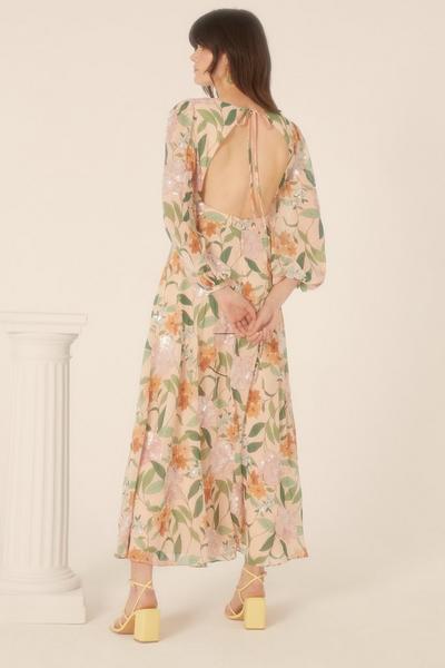 Oasis nude Sequin Floral V Neck Midi Dress