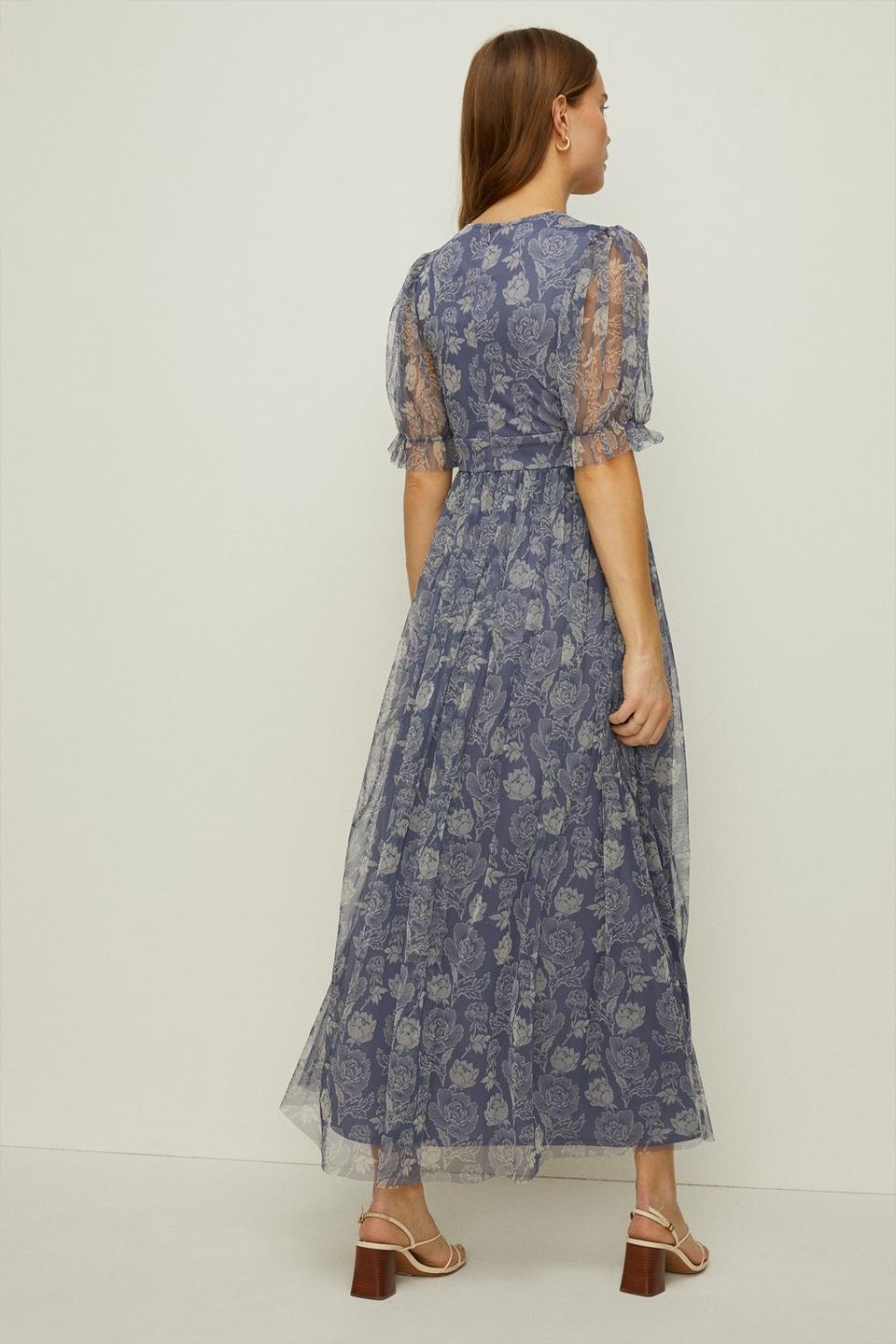 Dresses | Sketchy Floral Button Detail Mesh Midi Dress | Oasis