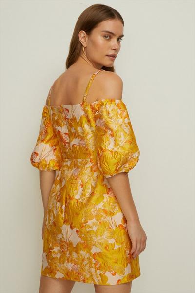 Oasis gold Floral Jacquard Bardot Strap Aline Dress