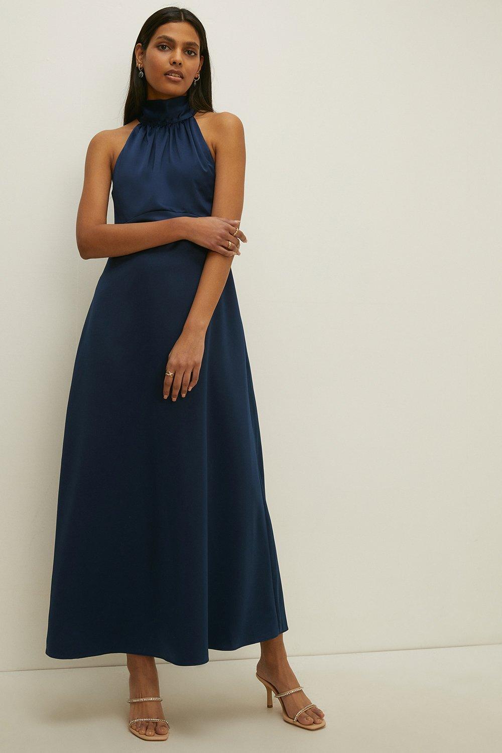 Dresses | Petite Satin Halter Neck Midi Dress | Oasis