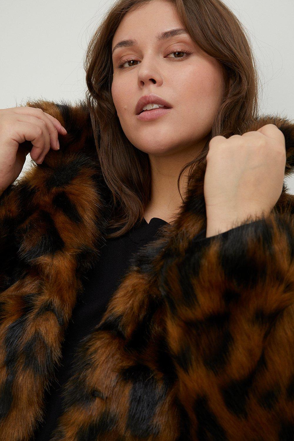 Oasis Plus Size Animal Faux Fur Collared Coat Debenhams