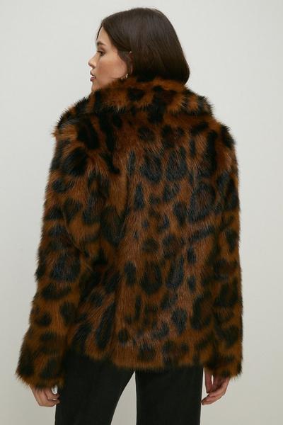 Oasis brown Animal Faux Fur Short Collared Coat