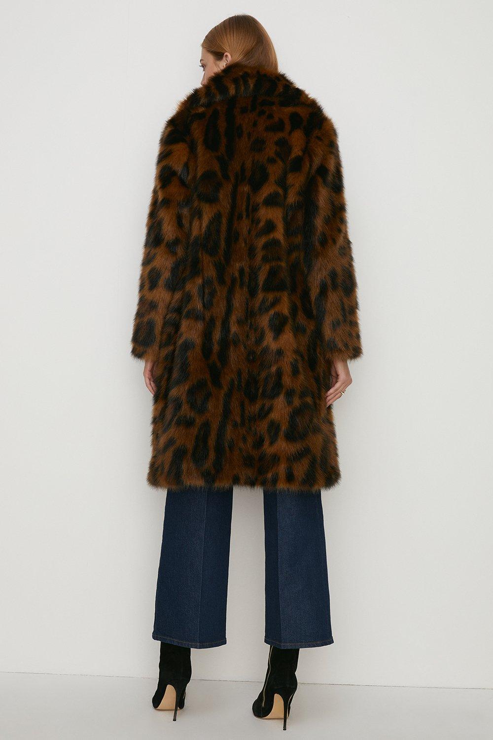 Oasis Rachel Stevens Collared Longline Animal Faux Fur Coat | Debenhams