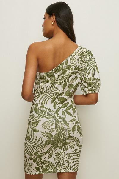 Oasis khaki Textured Floral Print One Sleeve Mini Dress