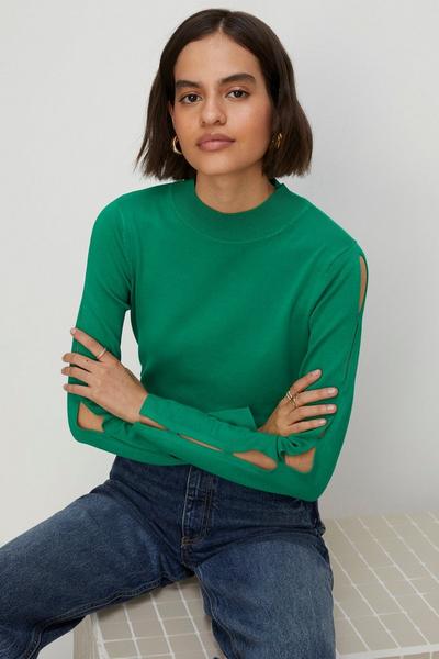 Oasis green Cut Out Sleeve Jumper