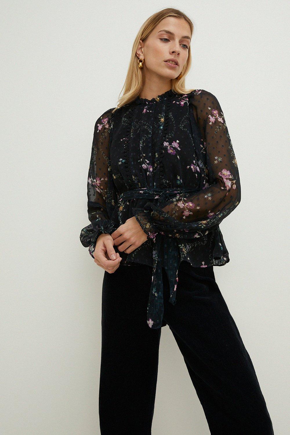 Tops | Lace Trim Floral Blouse | Oasis