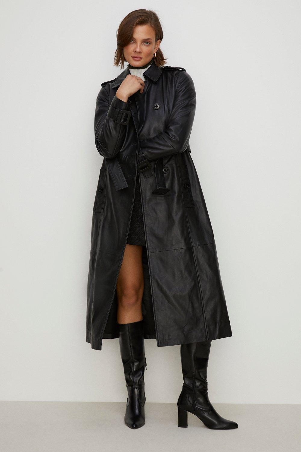 Oasis Leather Trench Coat | Debenhams