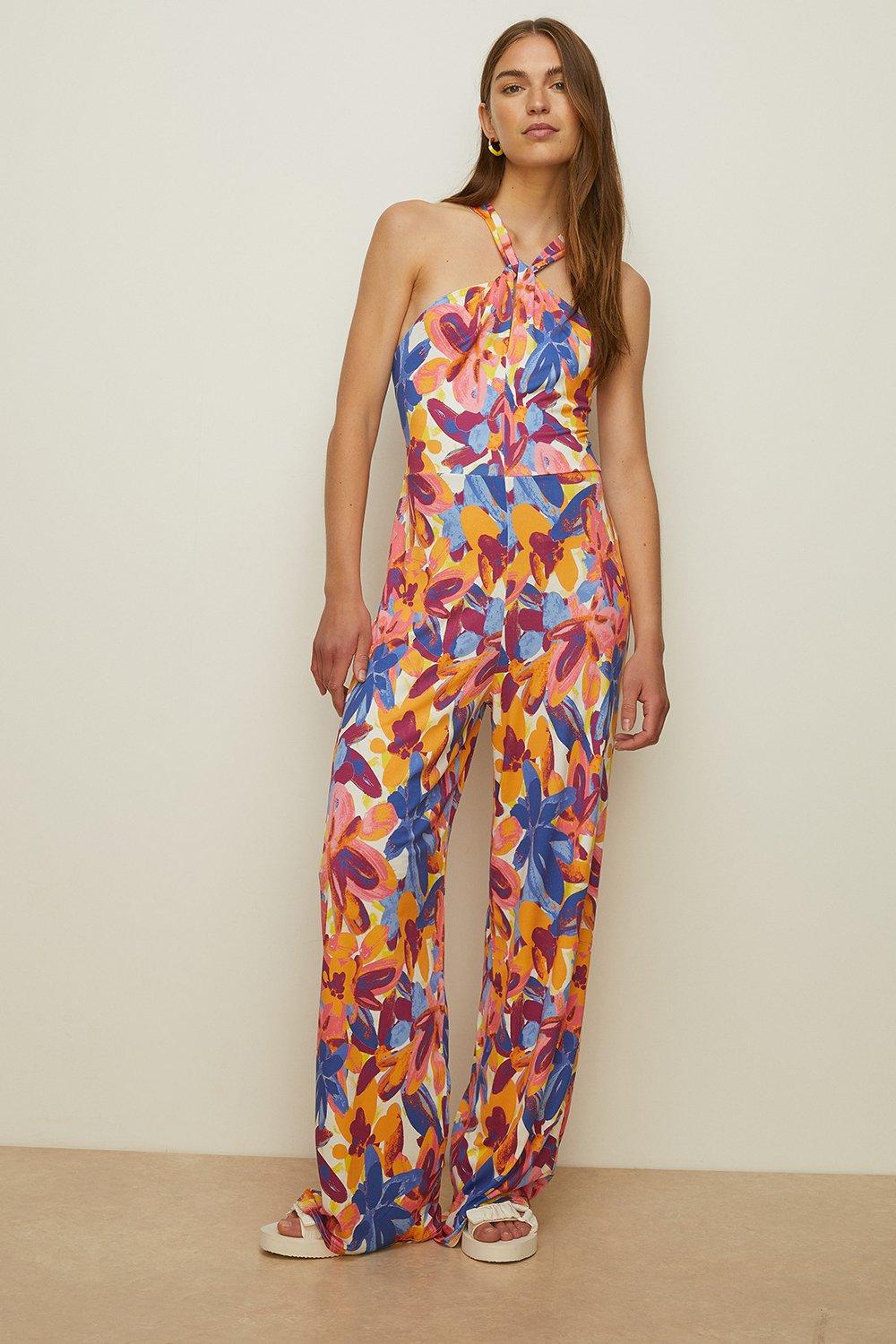 Jumpsuits Slinky Jersey Floral Tie Back Jumpsuit Oasis