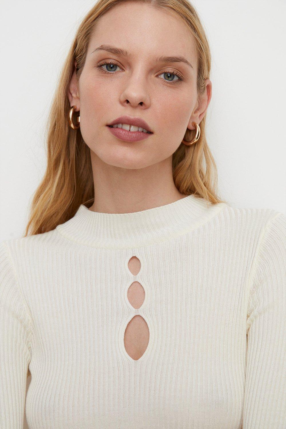 Oasis Keyhole Cut Out Ribbed Knit Top | Debenhams