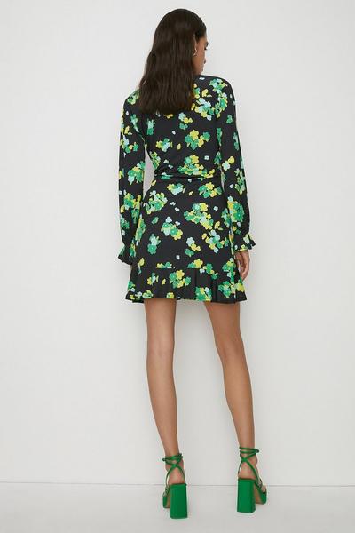 Oasis black Slinky Jersey Floral V Neck Mini Dress