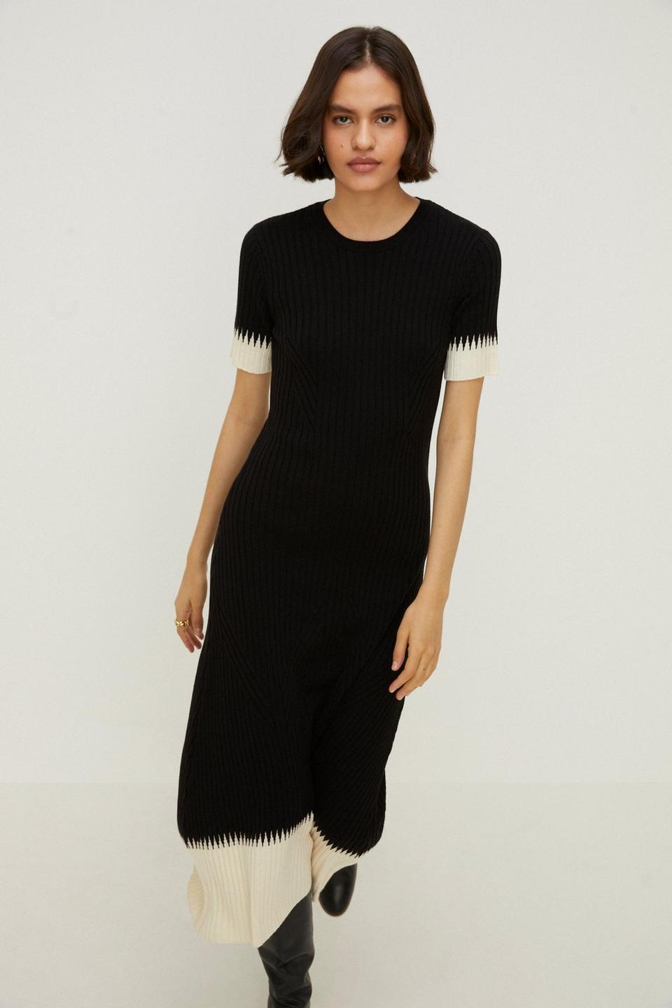 Dresses | Zig Zag Detail Short Sleeve Knitted Midi Dress | Oasis