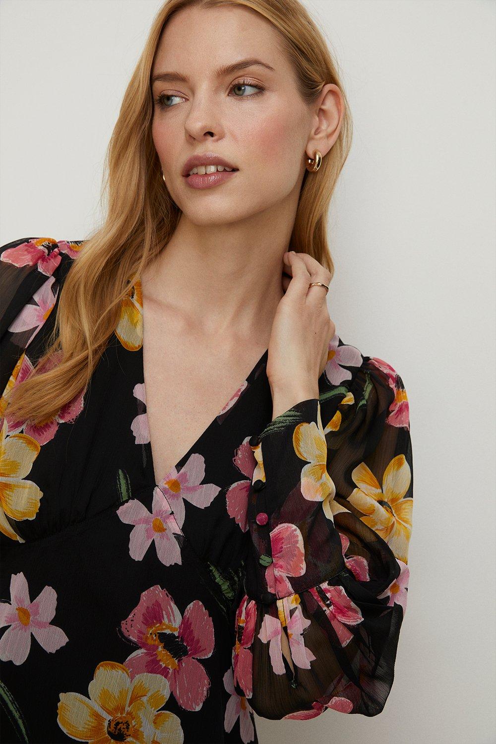 Oasis Floral Chiffon Long Sleeve Top | Debenhams