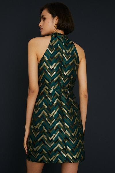 Oasis green Patterned Jacquard Halter Aline Dress