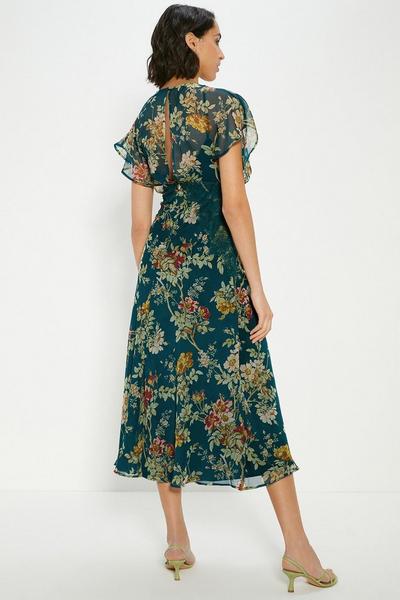 Oasis Delicate Lace Floral V Neck Chiffon Midi Dress | Debenhams