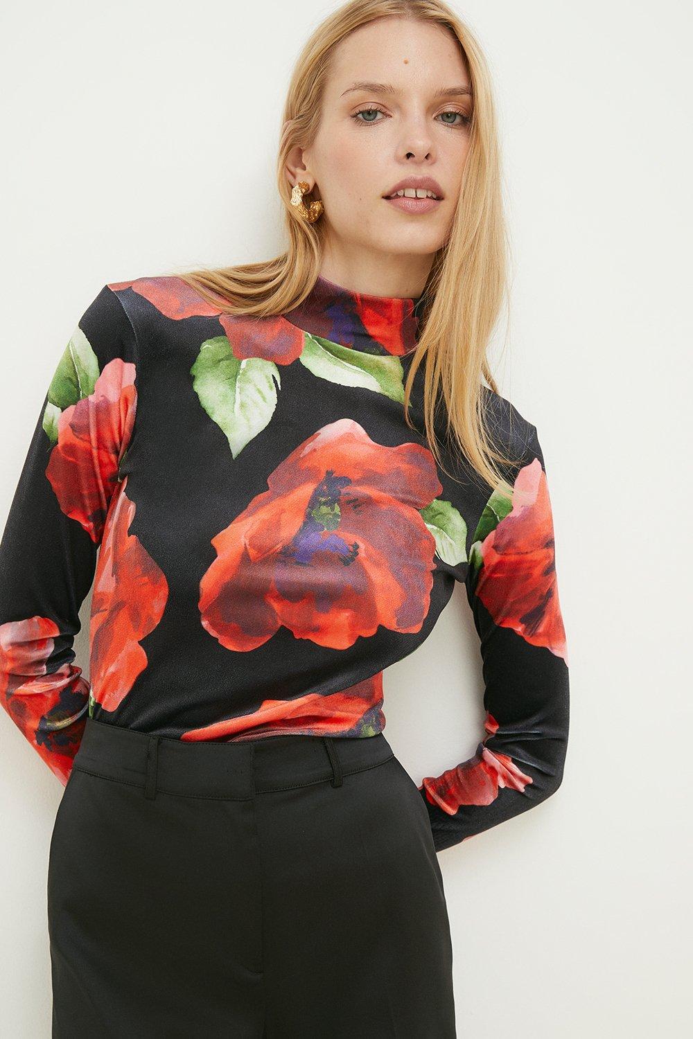 Oasis Floral Printed Velvet Funnel Neck Top | Debenhams