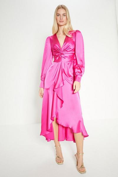 Oasis pink Rachel Stevens Satin Twist Front Draped Midi Dress