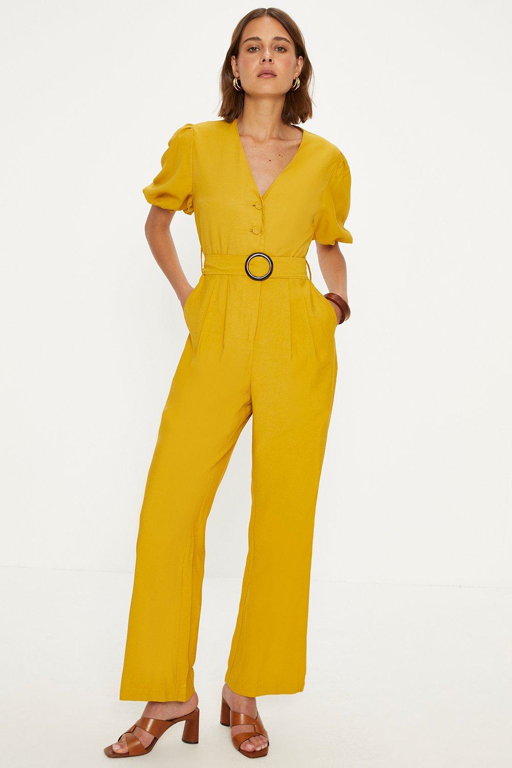 Jumpsuits | Linen Look Puff Sleeve Belted Jumpsuit | Oasis