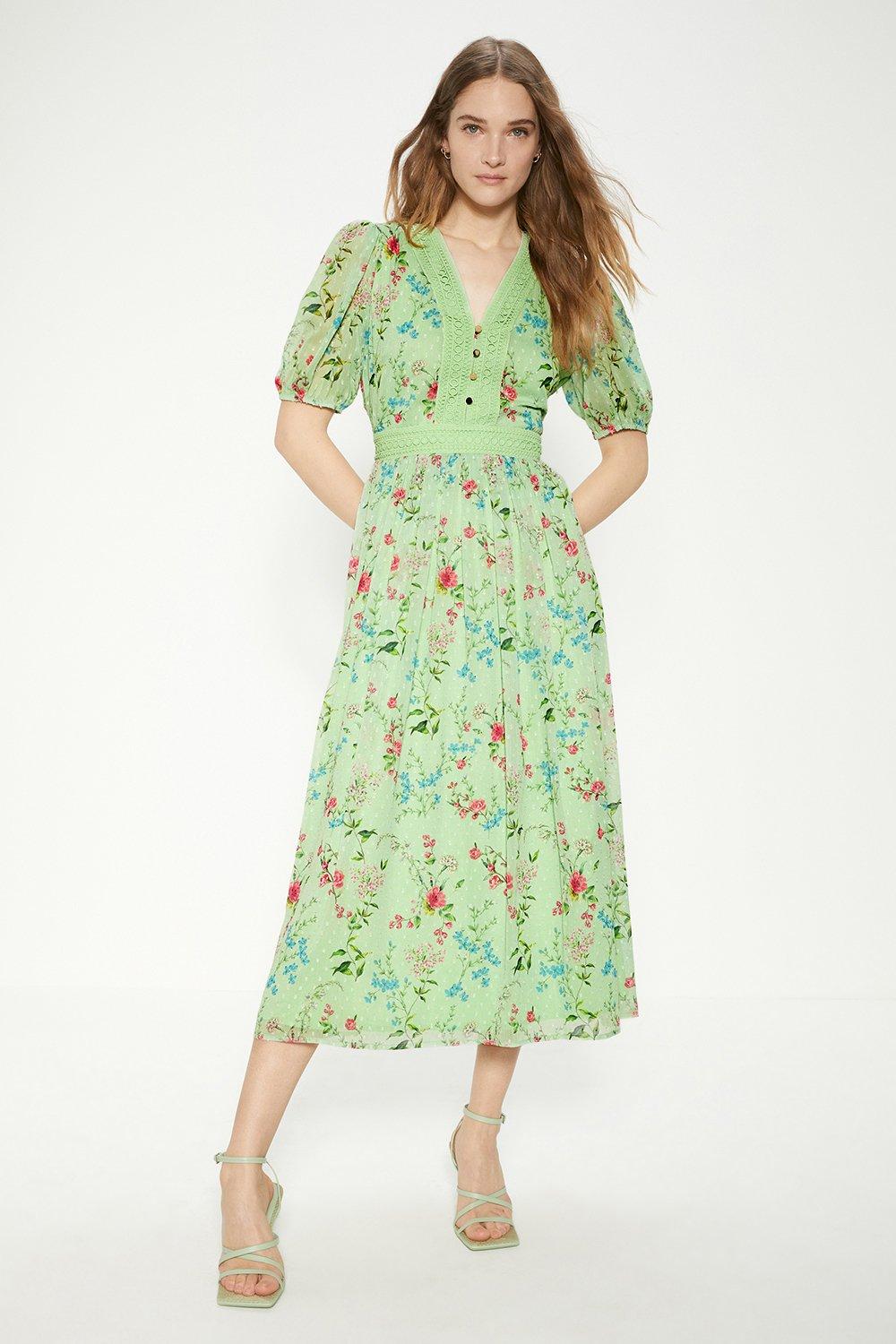 Dresses | Petite Delicate Floral Lace Dobby Midi Dress | Oasis