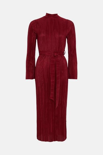Oasis berry Plisse Belted Midi Dress