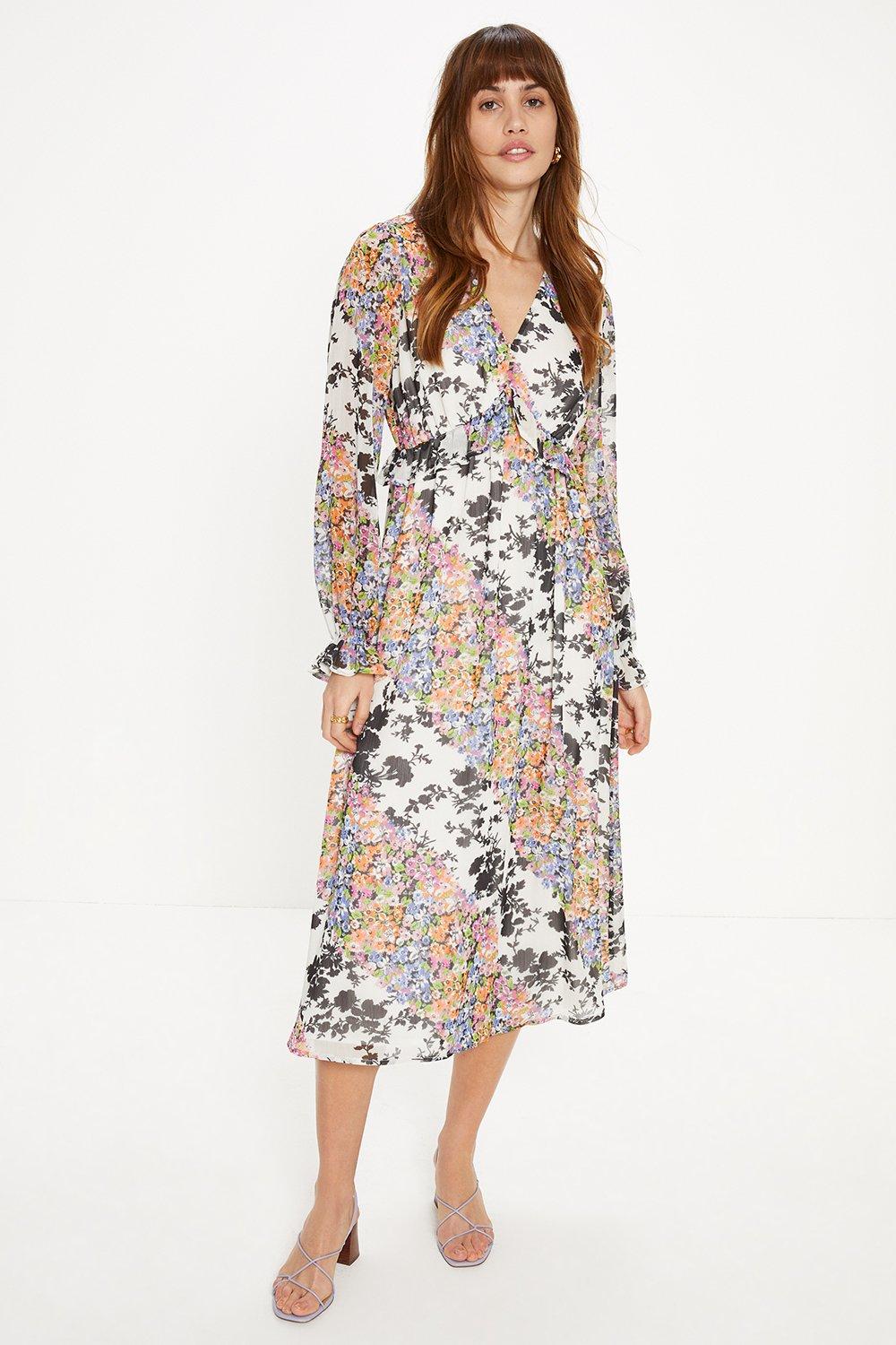 Oasis Floral Patch Ruffle Waist Midi Dress | Debenhams