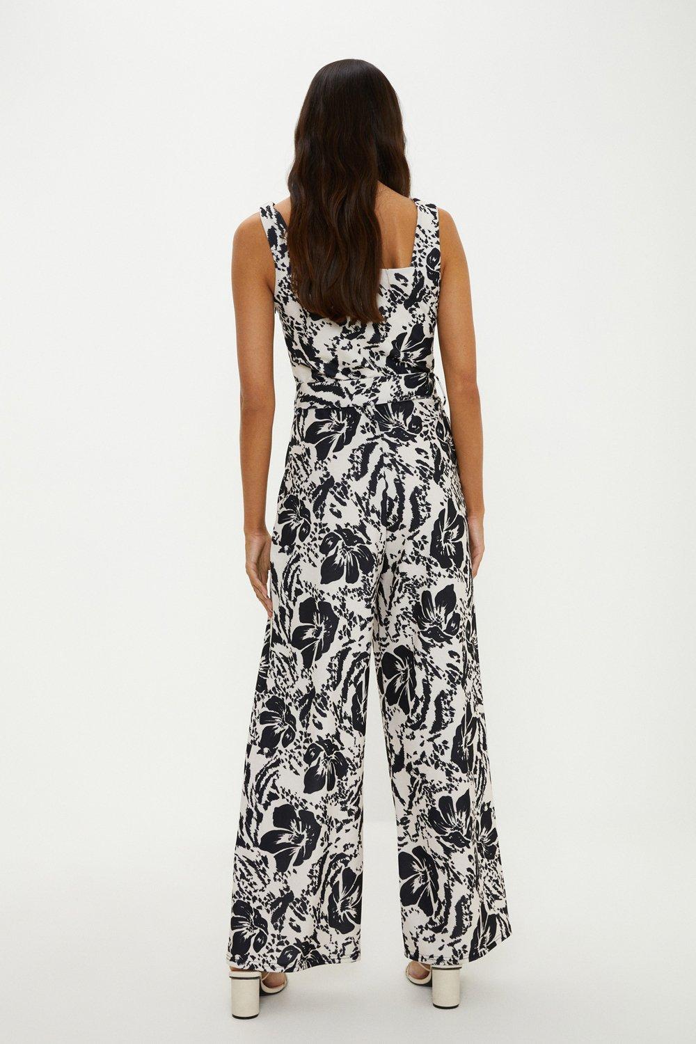 Jumpsuits | Mono Floral Sweetheart Neck Belted Jumpsuit | Oasis
