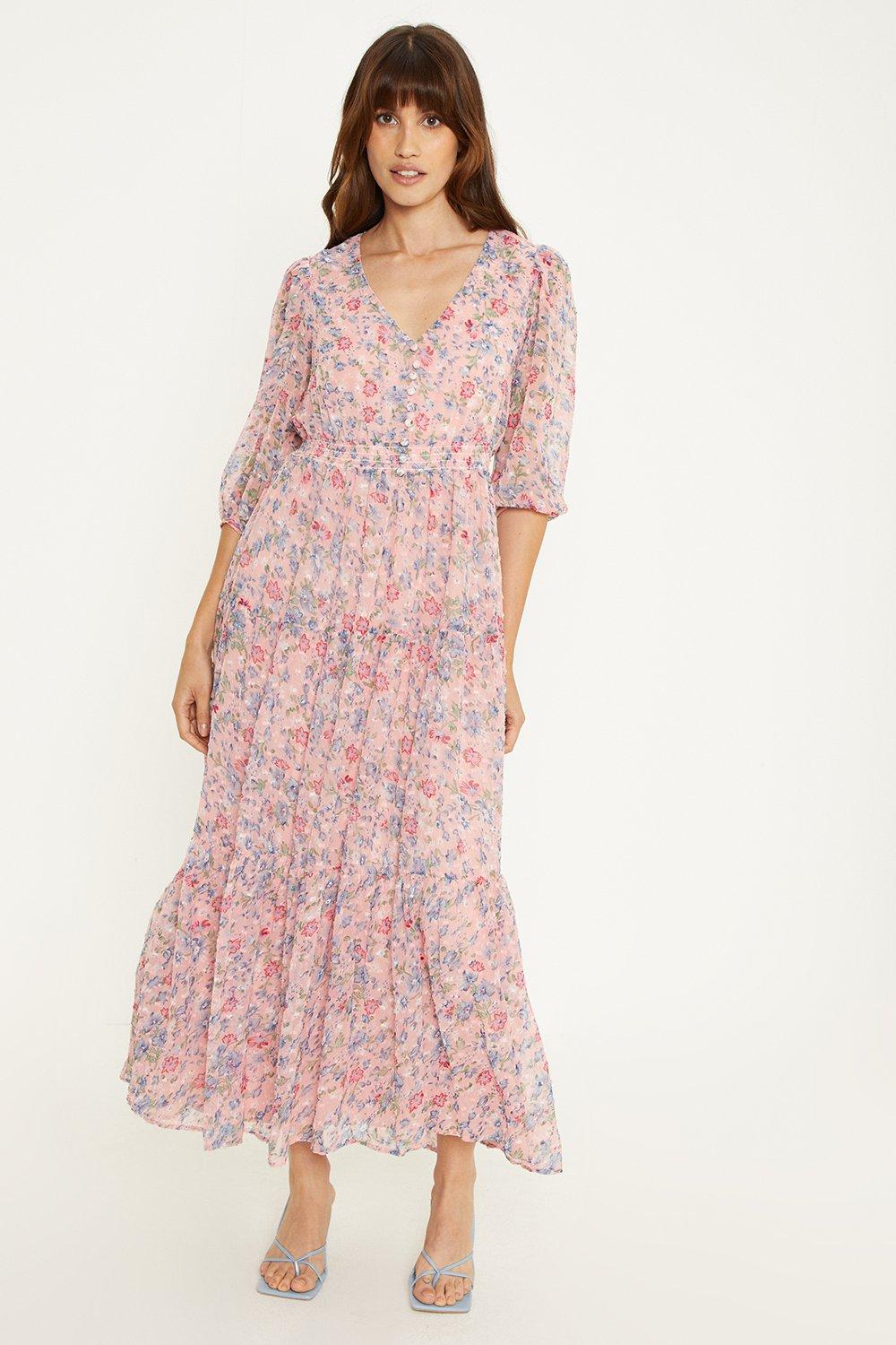 Oasis Floral Chiffon Button Front Maxi Dress | Debenhams