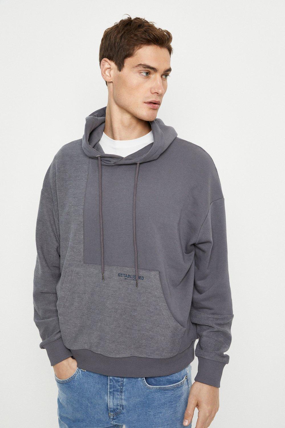 Hoodies & Sweatshirts | Relaxed Fit Patch Work Reversed Jersey Hoodie ...