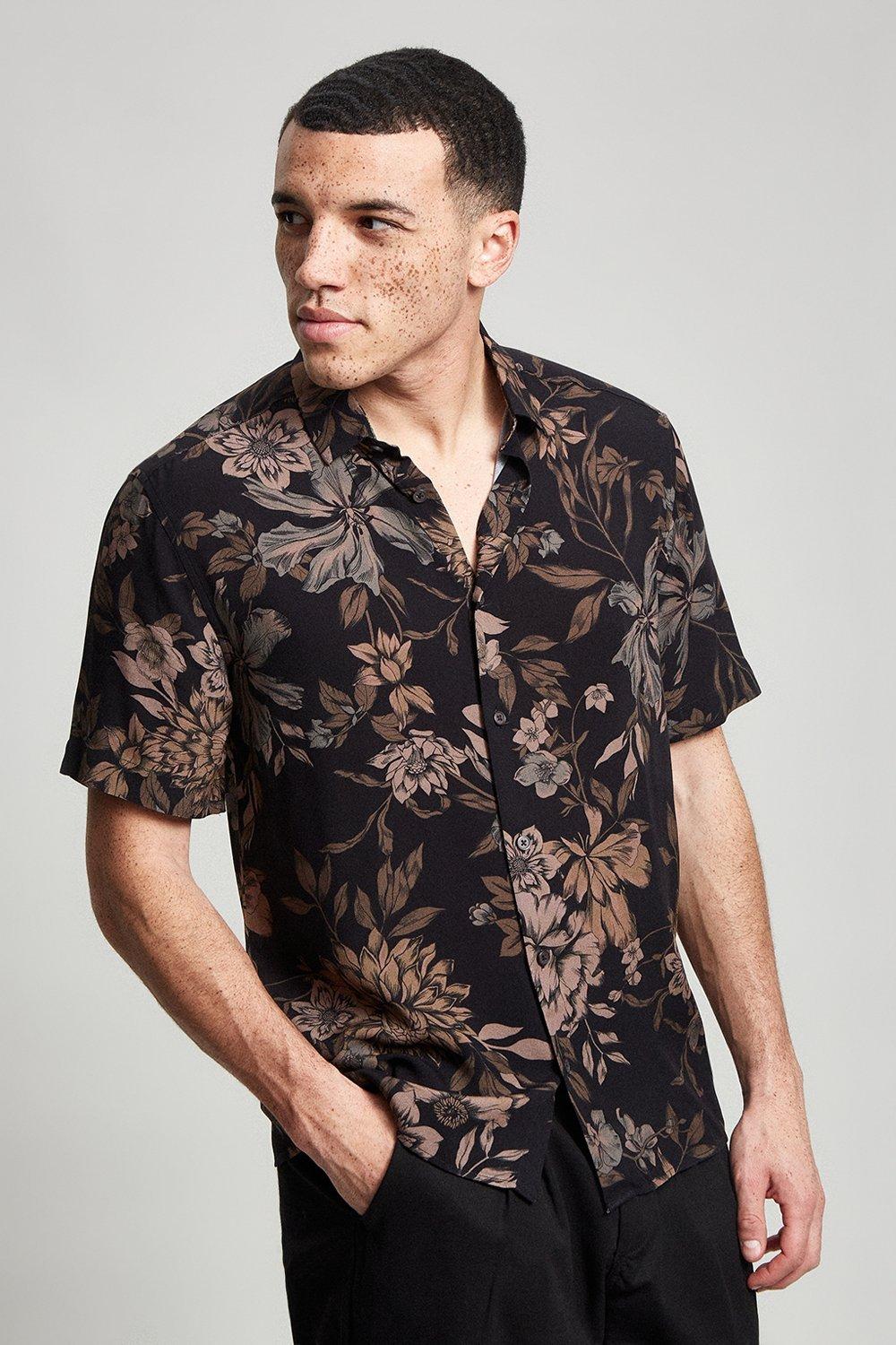 Shirts | Dark Floral Short Sleeve Print Shirt | Burton