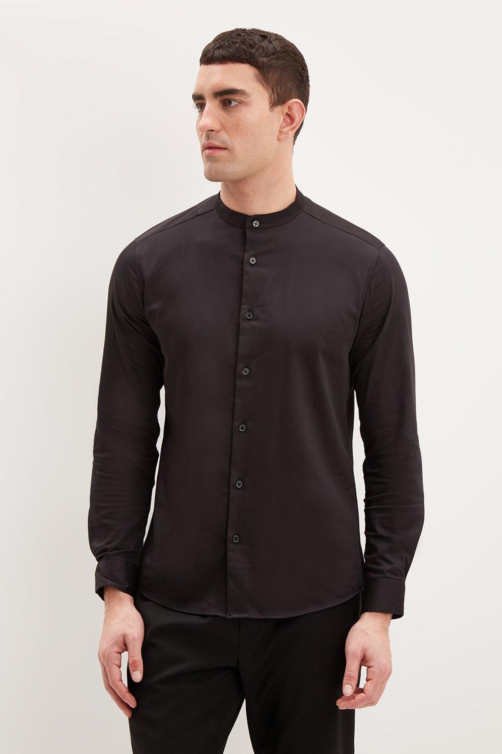 Shirts | Slim Fit Black Grandad Collar Shirt | Burton