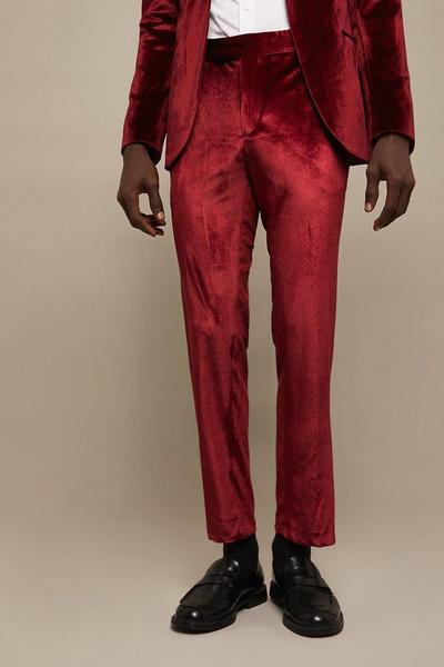 Burton brown Slim Fit Burgundy Velvet Suit Trousers