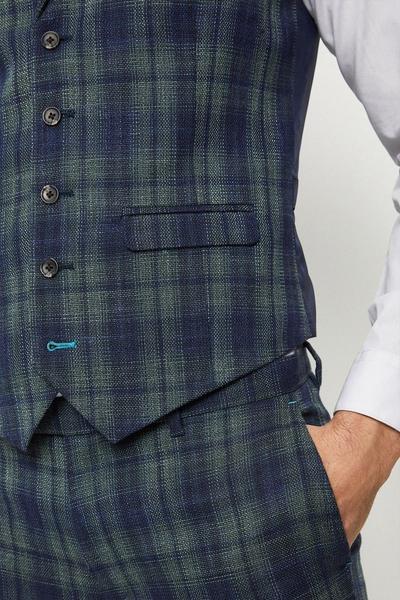 Burton blue Skinny Fit Navy Green Check Waistcoat