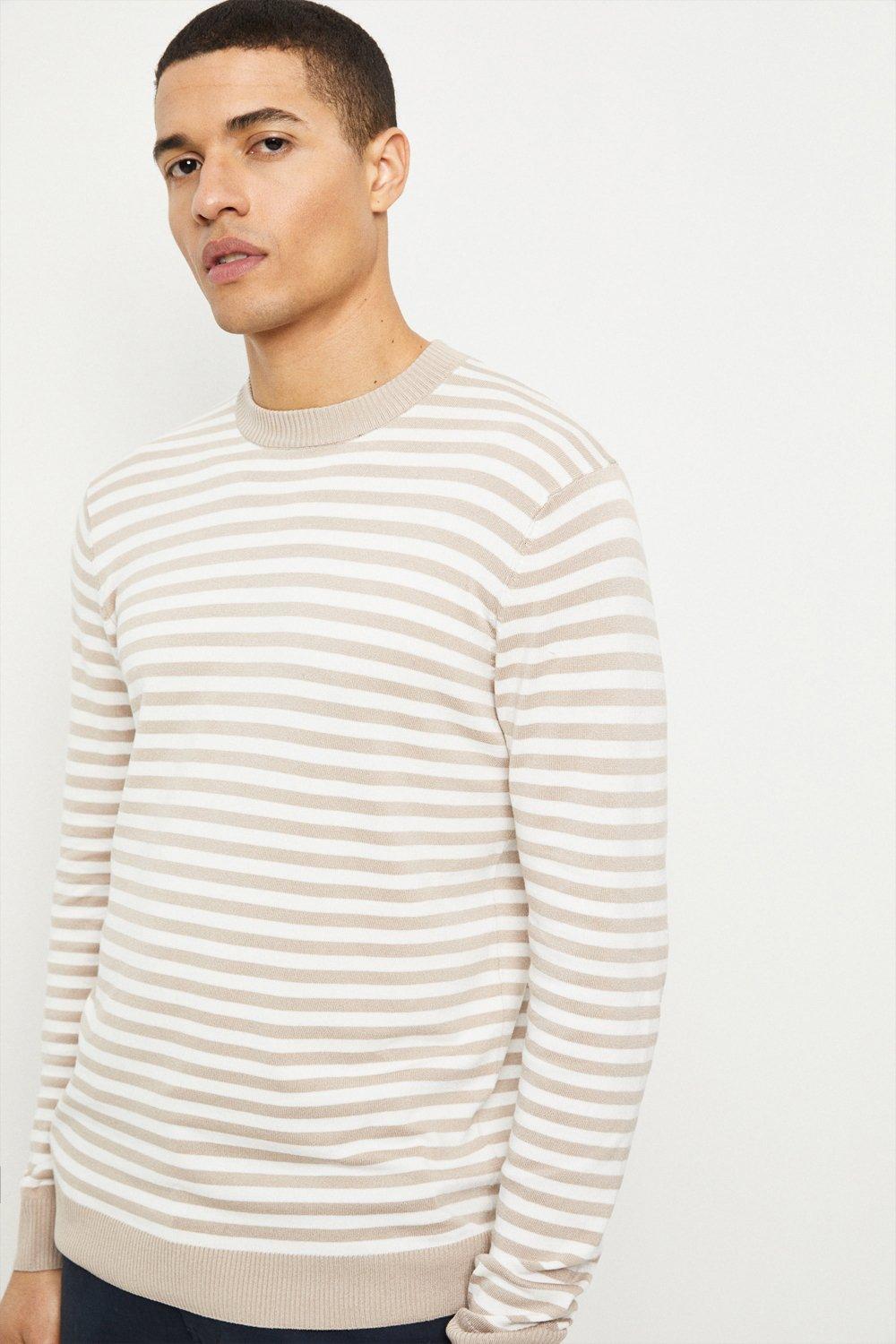 Jumpers & Cardigans | White Striped Crew Neck Jumper | Burton