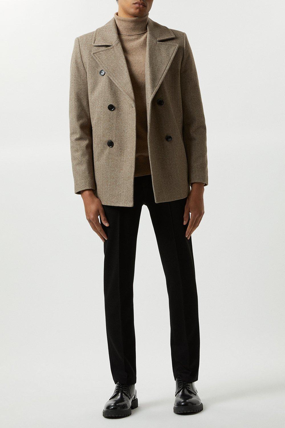 Jackets & Coats | Herringbone Wool Blend Pea Coat | Burton