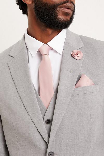 Burton  Wedding Plain Tie Set With Matching Lapel Pin