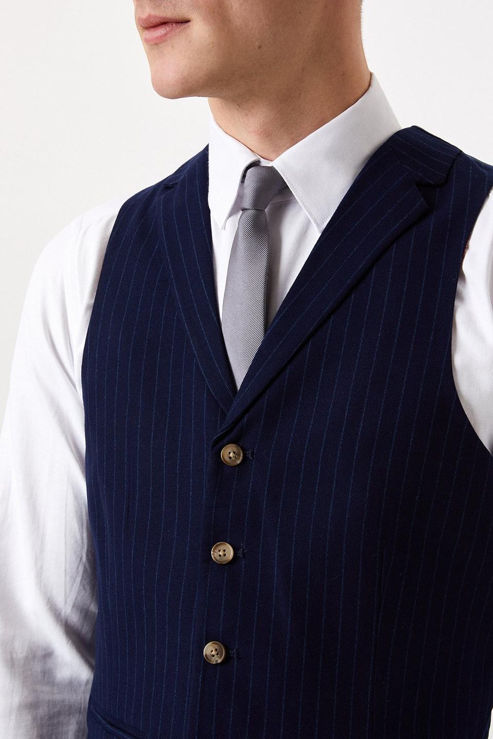 Suits | Slim Fit Navy Pinstripe Suit Waistcoat | Burton
