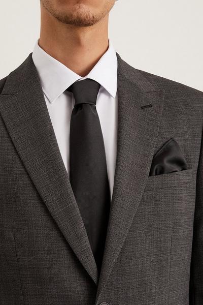Burton black Longer Length Slim Black Tie And Pocket Square Set