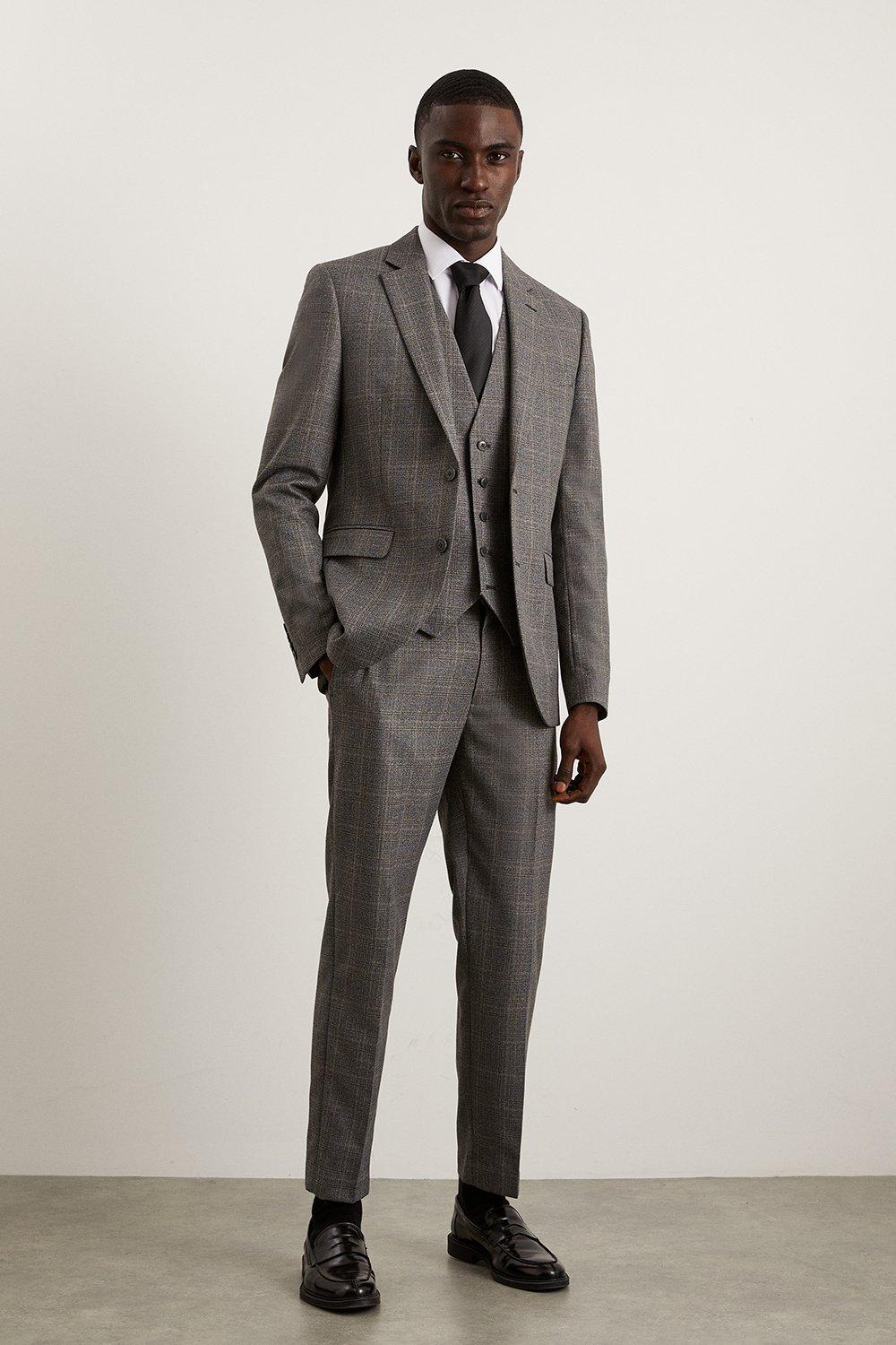 Suits | Skinny Grey Blue Highlight Check Suit Trouser | Burton