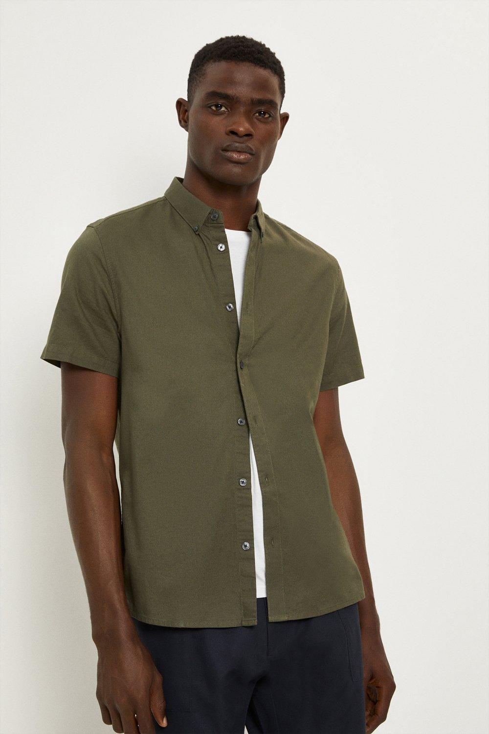 Burton Short Sleeve Khaki Cotton Oxford Shirt | Debenhams