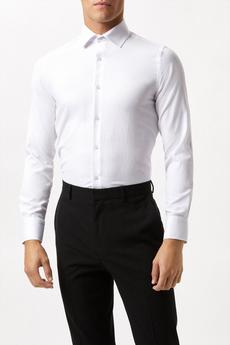 Burton white White Slim Long Sleeve Basket Texture Cutaway Collar Shirt