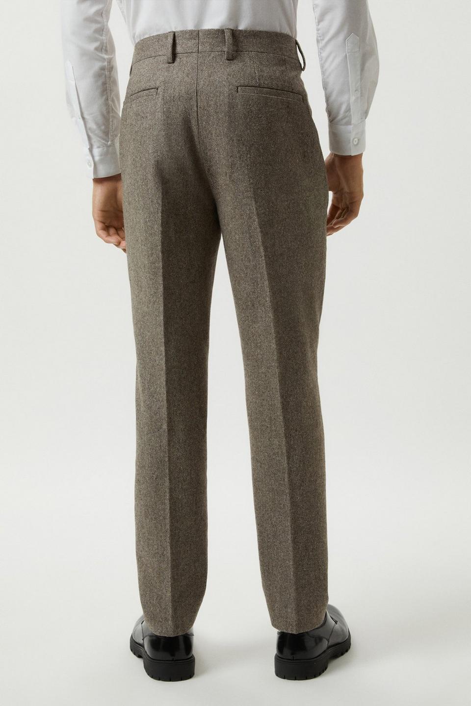 Suits | Slim Fit Neutral Basketweave Tweed Suit Trousers | Burton
