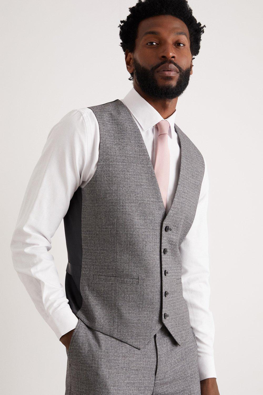 Suits | Skinny Grey Texture Grid Check Waistcoat | Burton