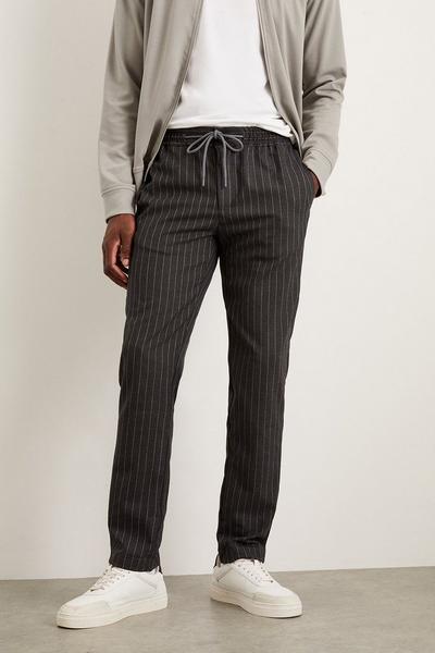 Burton charcoal Slim Fit Charcoal Pinstripe Drawstring Trousers