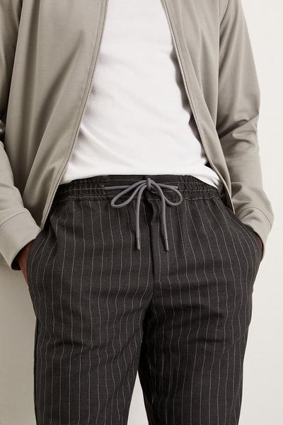 Burton charcoal Slim Fit Charcoal Pinstripe Drawstring Trousers