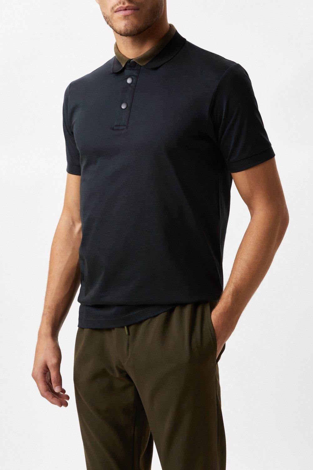 Polos | Black Two Tone Collar Polo Shirt | Burton
