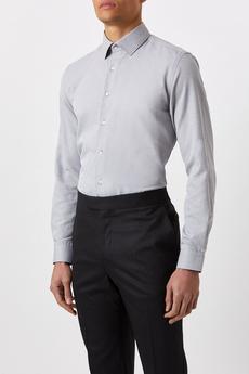 Burton grey Grey Slim Fit Herringbone Texture Smart Shirt