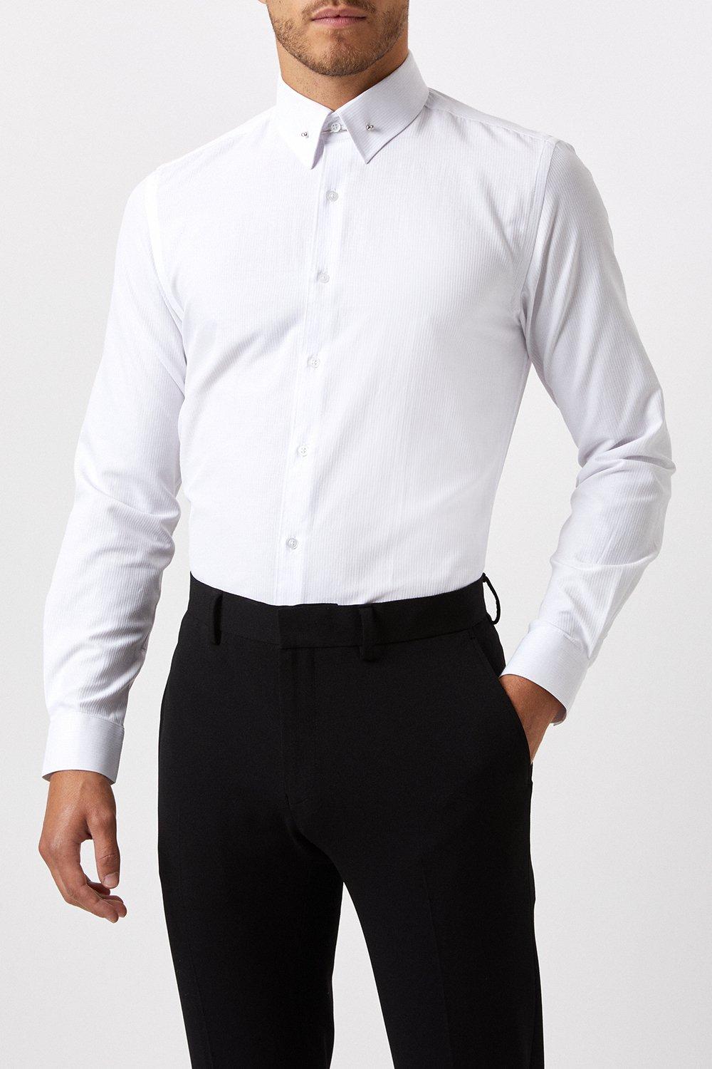 Shirts | Slim Fit White Collar Bar Dress Shirt | Burton